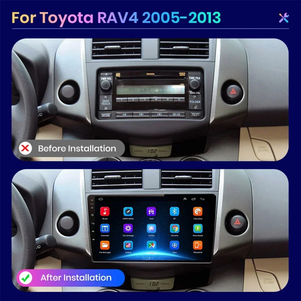 for Toyota RAV4 Rav 4 2005-2013 Android Car Radio Carplay Head Unit Multimedia Player 2Din DSP Navigation GPS WIFI Stereo DVD