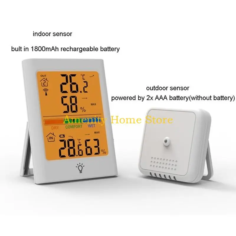 F26C مقياس الرطوبة الرقمي داخلي مقياس حرارة خارجي لاسلكي درجة الحرارة والرطوبة قياس مراقبة غرفة ميزان الحرارة 328ft/100 متر #5