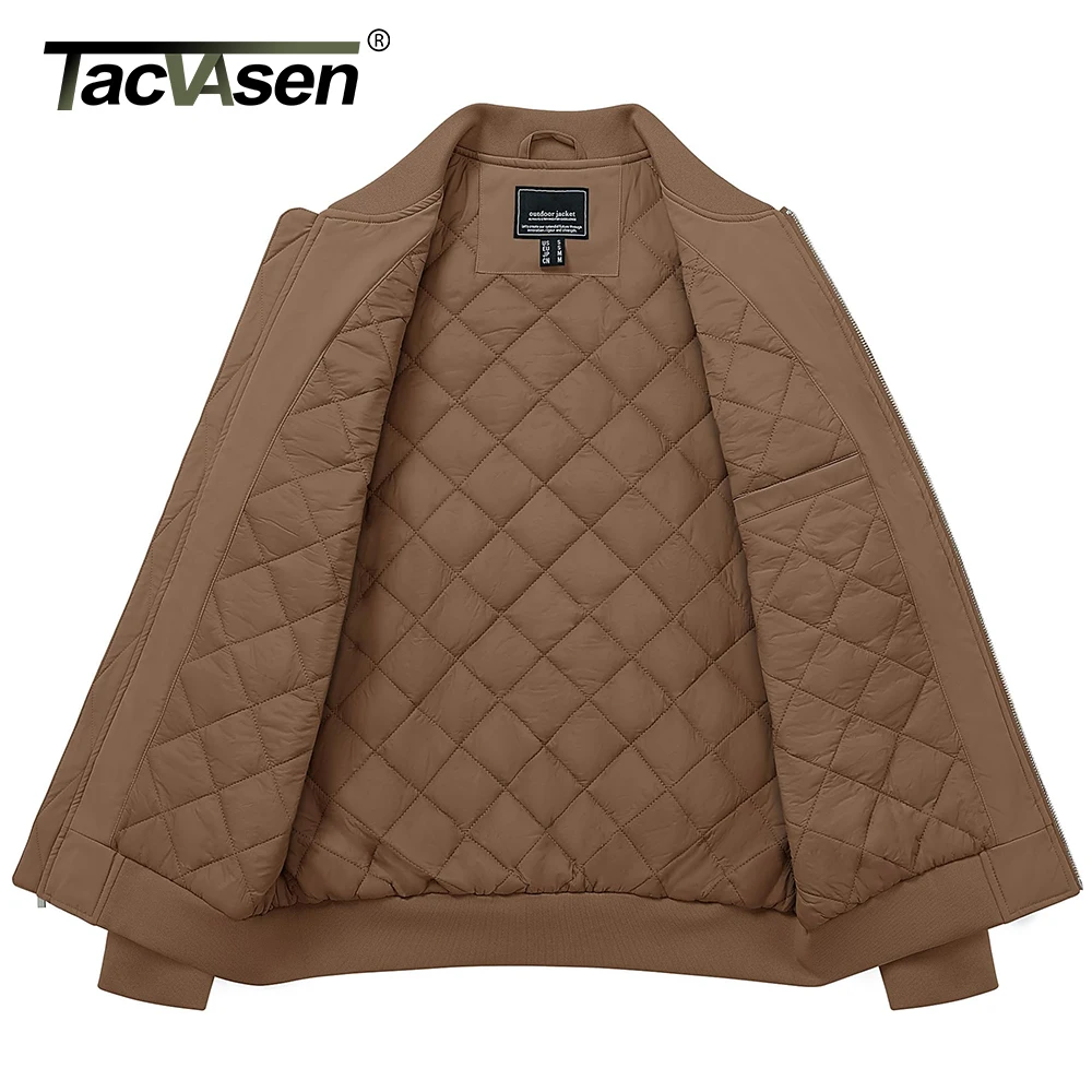 TACVASEN Men's Quilted Lined Jacket Winter Warm Full Zip Windproof Bomber Jacket Waterproof Baseball Sports Varsity Jacket