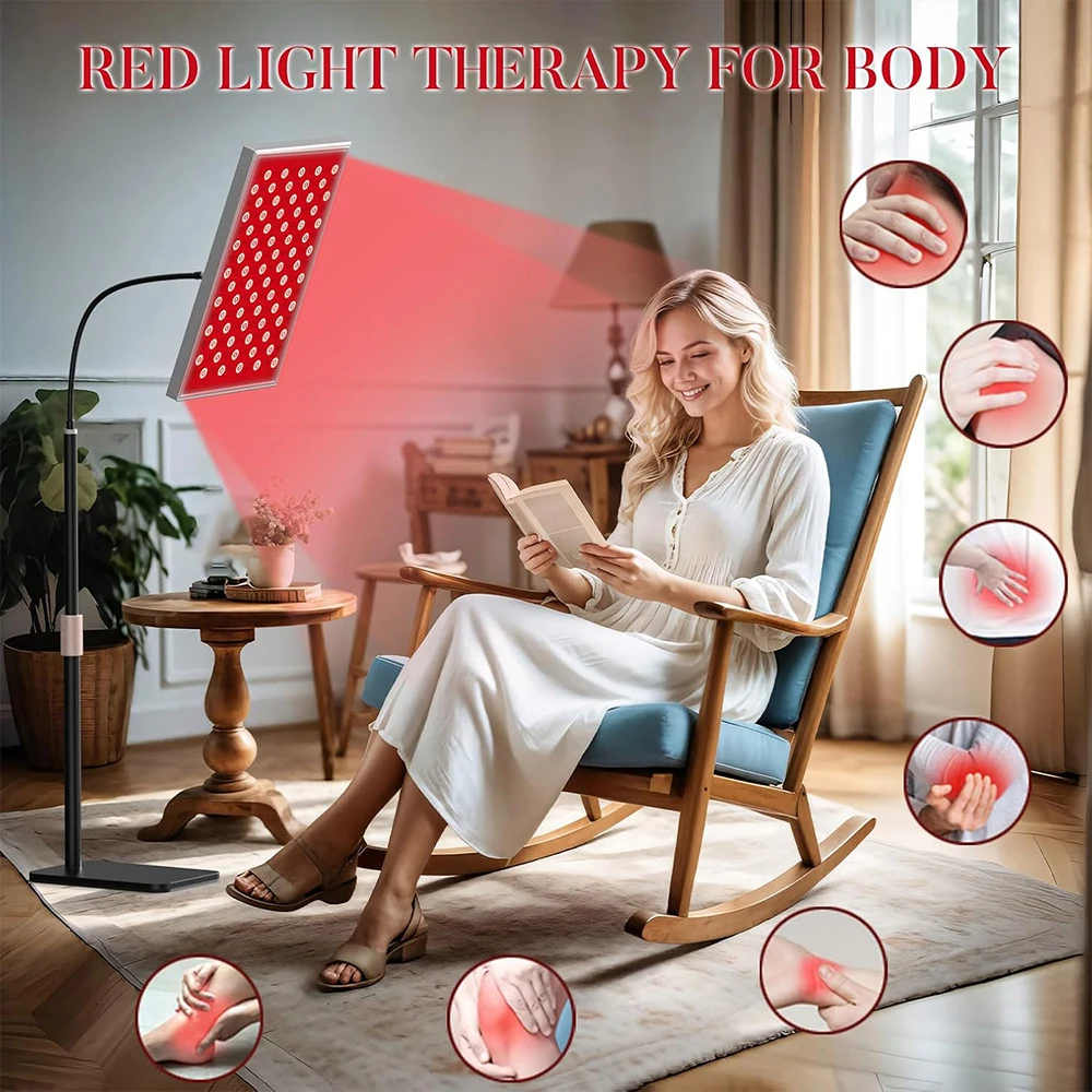 45W Red Light Therapy Panel with Stand, 660nm & 850nm LED for Full Body Face Skin Care, Anti-Aging and Pain Relief Home Device