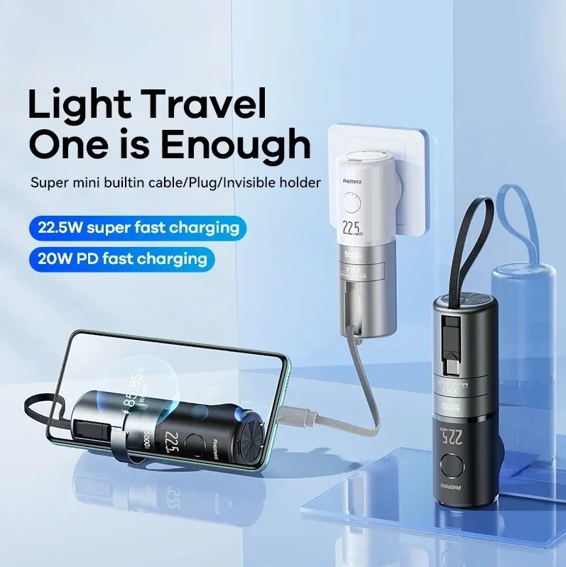 Fast Charging Power Bank 5000Mah with 20W Iph Cabled and Adapter Holder Emergency Mini Portable 3-In-1 Power Banks