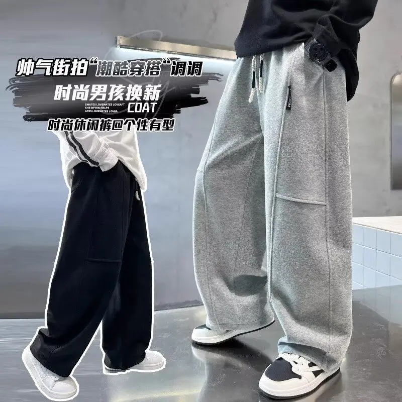 الخريف الفتيان السراويل غير رسمية الاطفال فضفاض القطن السراويل الرياضية 110-170 أسود وردي بنطلون للأطفال ربيع الاطفال الملابس 2025 #3