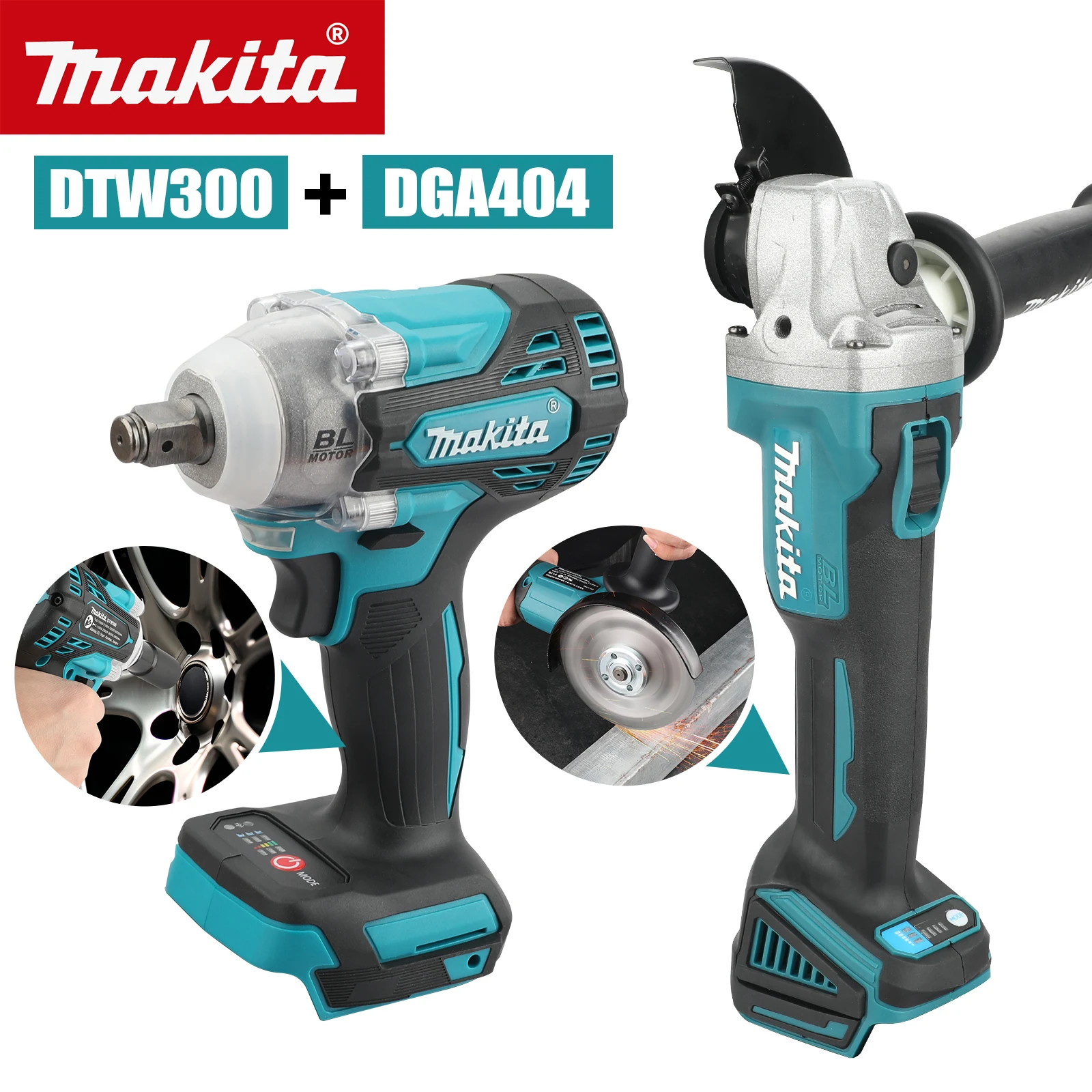 

Makita 125mm Brushless Electric Angle Grinder & 580NM high torque Brushless Impact Wrench Power Tool Sets fir Makita Battery