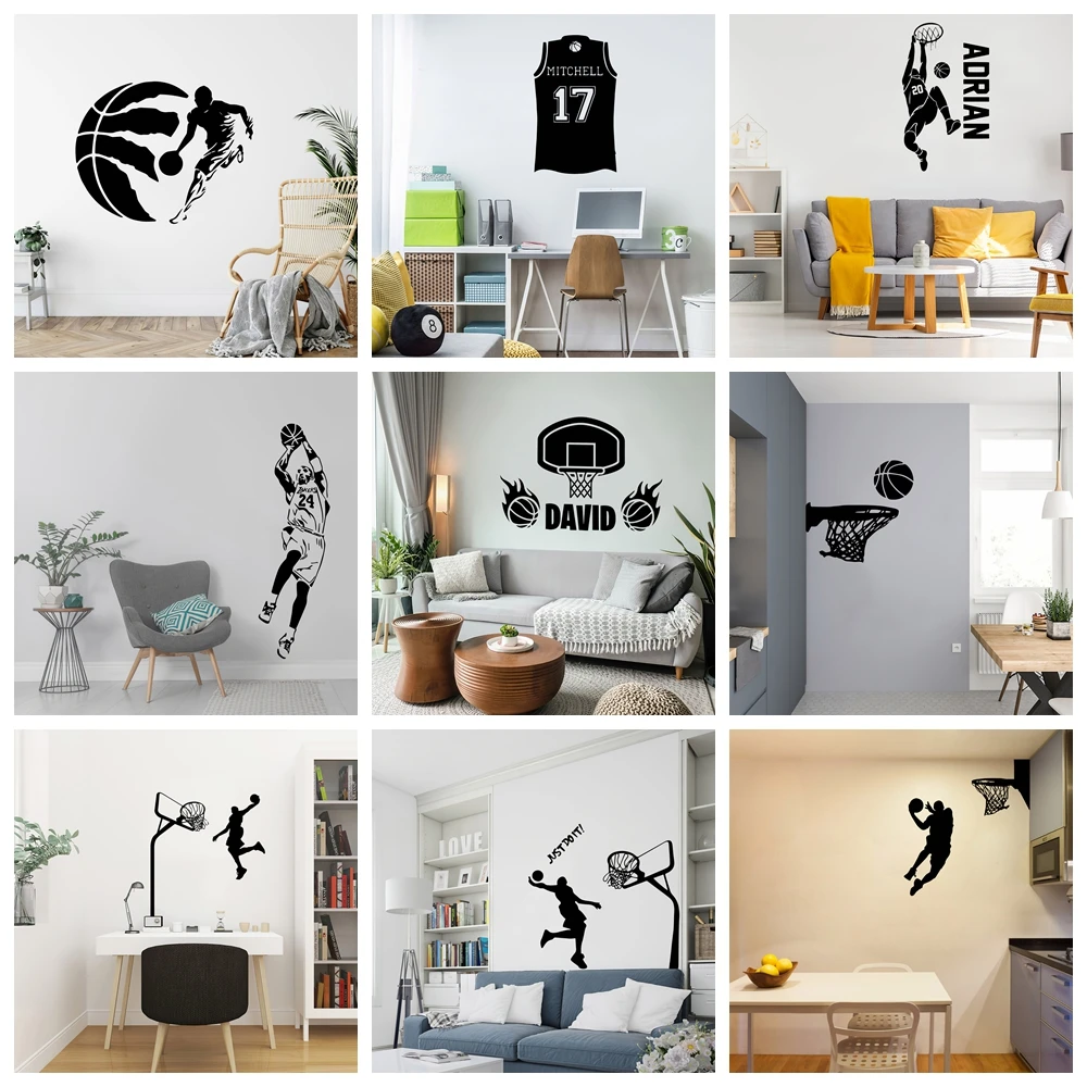 

1 pc hot sale basketball player custom name wall sticker Home Decor Modern Acrylic Decoration For Kids Rooms Decoration