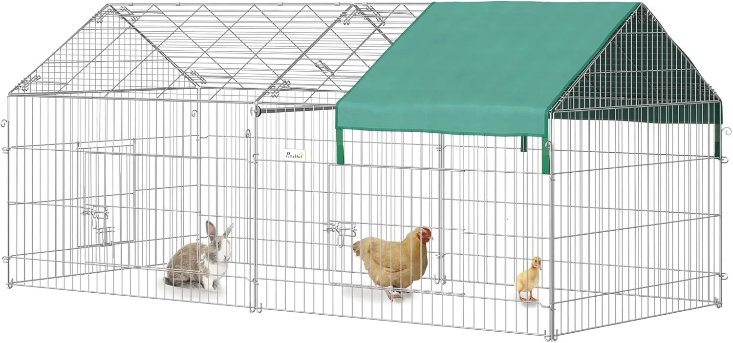 

86.5" L Metal Chicken Playpen, Small Animal Cage, Pet Playpen Yard Fence for Rabbits, Chinchillas with Roof for Indoor & Outdoor