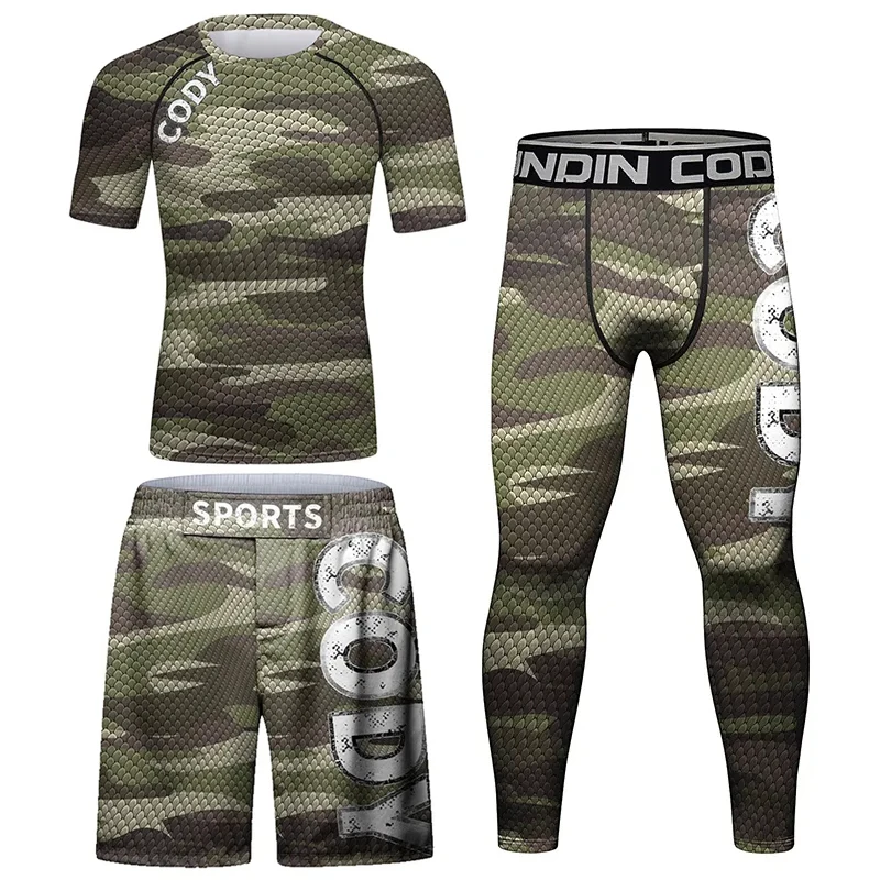 Rashguard Bjj mężczyźni MMA T shirt + zestaw spodni boks szorty MMA kickboxing koszulki Boxeo Sportsuits Gi wysypka straż Jiu Jitsu koszulki