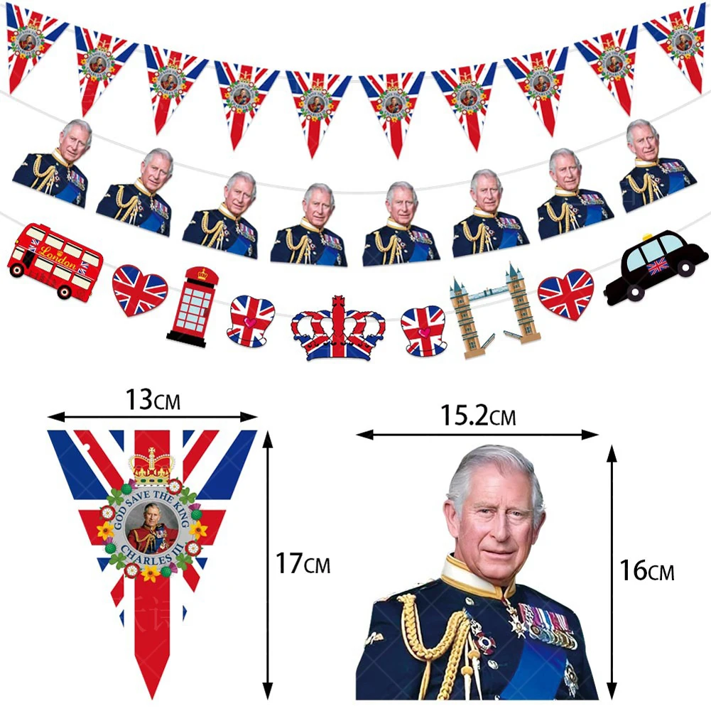 Paper Cake Topper Decorations Multi-shape King Charles Coronation Party Decorations 10ft Long for Party Hanging Decoration