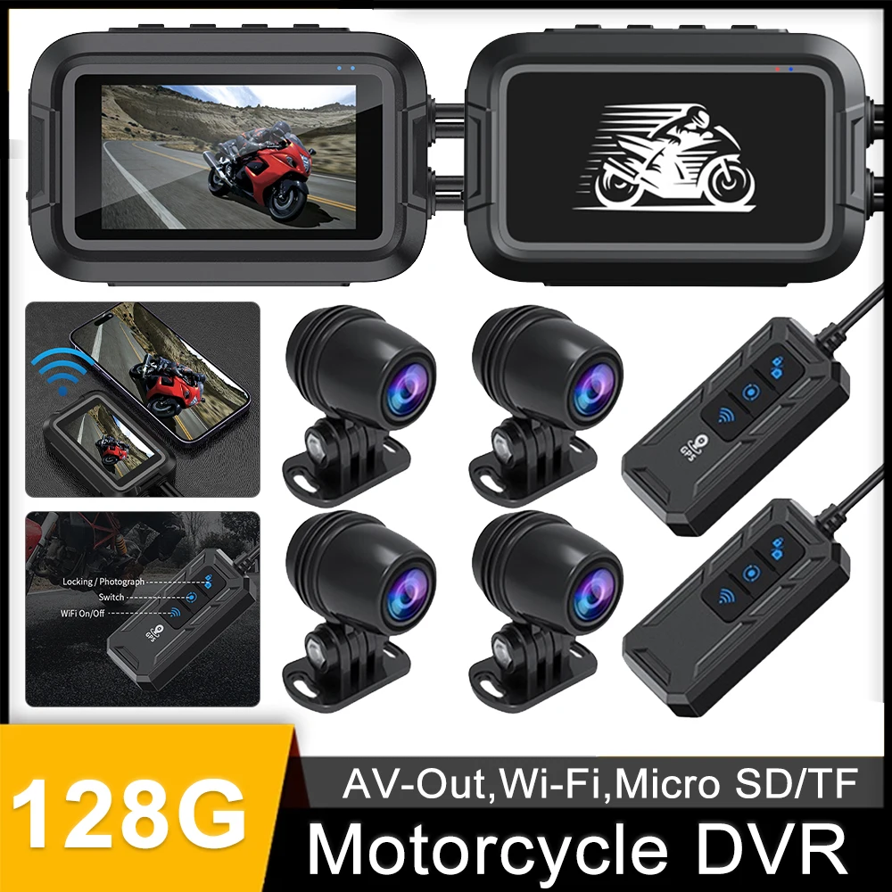 Dual 1080P Motorcycle DVR Waterproof Dual Len Dash Cam Moto Camera WiFi GPS Dash Cam Front Rear Driving Video Recorder Black Box