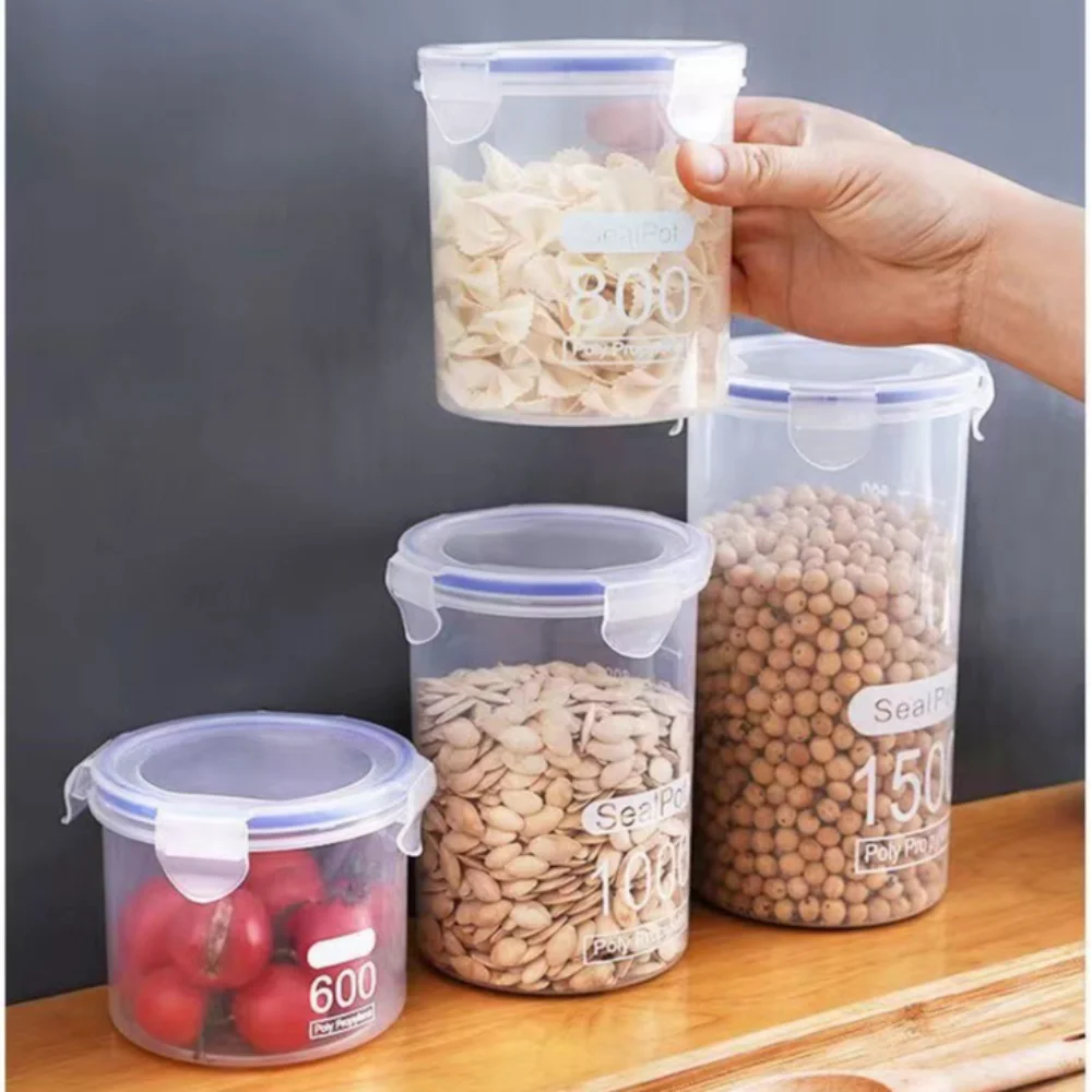 Large Capacity Kitchen Food Storage Canisters Transparent Plastic Grain Fresh Preservation Box with Scale Multigrain Organizer