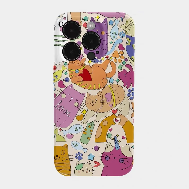 

INS Colorful Cat Garden Phone Case for IPHONE 17 Air 16E 15 PROMAX 14 Plus 13 12 MINI 11 PRO 16Plus XR SE Acrylic Phone Cover