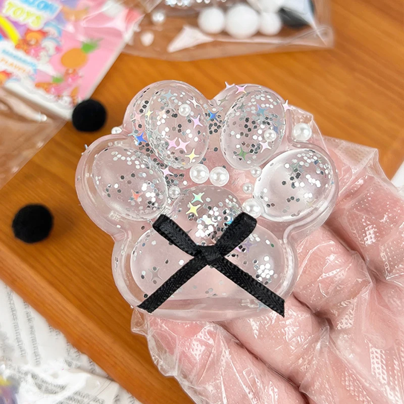 Cartoon Cat Claw Sticky Pinch Sensory Toys Creative TPR Transparent Black Bow Cat Paw Slow Rebound Squeeze Toys For Kids Gifts