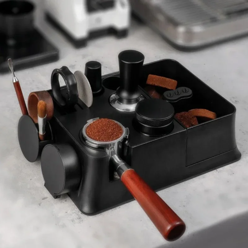 Coffee Tamping Station Stand with Magnetic Knock Box ABS Adjustable Base for Universal Portafilter Holder Espresso Accessories