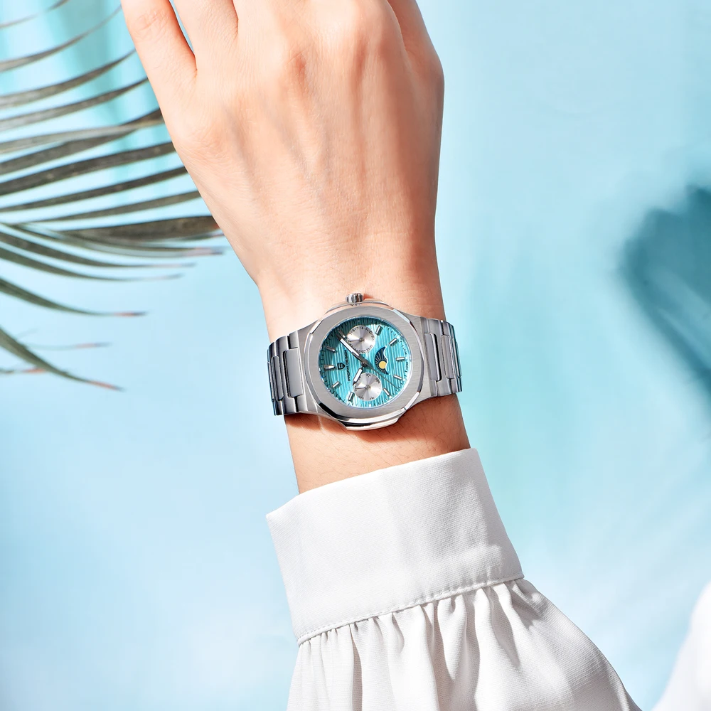 PAGANI DESIGN New Quartz Watches For Men Moon Phase Automatic Date Week Chronograph Women's Stainless Steel Luminous Wrist Watch