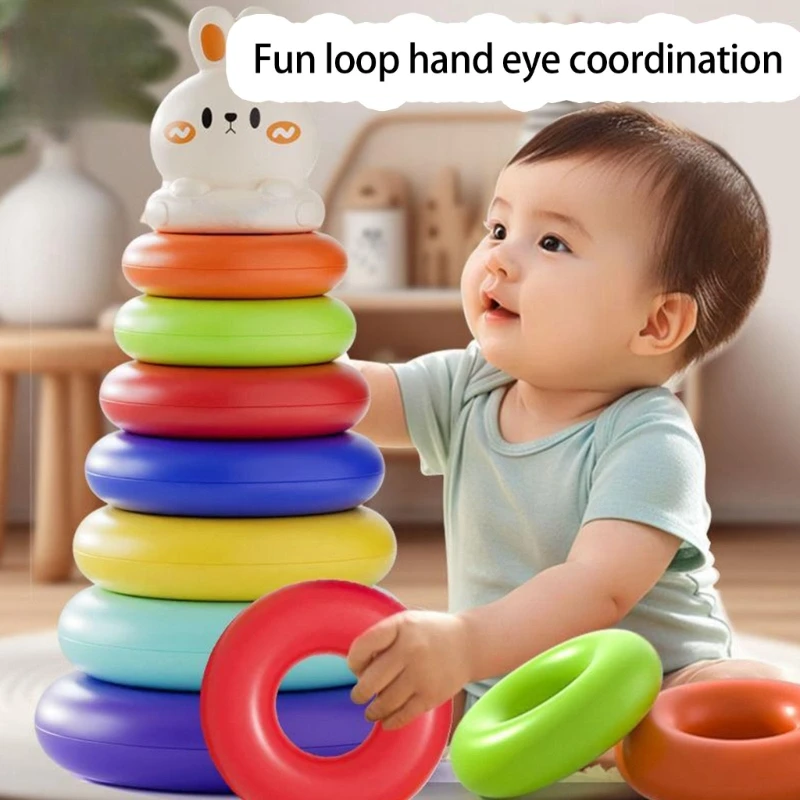 Brinquedo colorido da torre da criança que empilha o brinquedo interativo da aprendizagem presentes para crianças brinquedo da