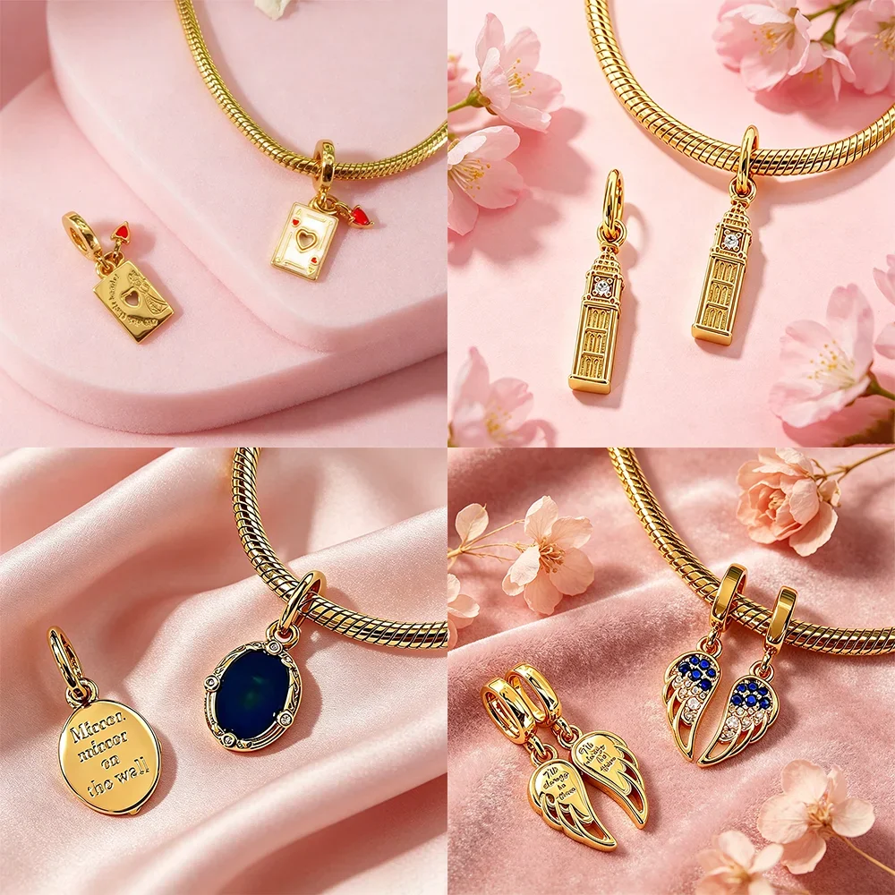 Castle Big Ben Windmill CZ Original Charms 925 Sterling Silver Beads Fit Bracelets Bag Keychain Charms Diy Women Gift Accessory