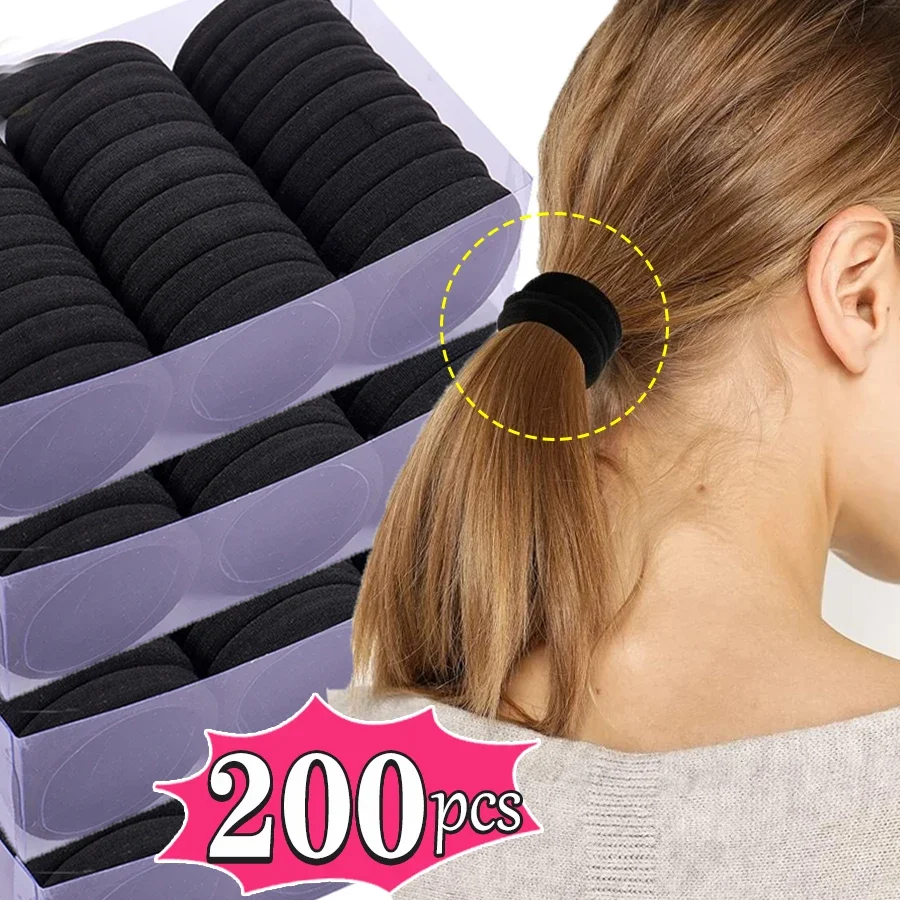 

50-200pcs Black Hair Bands for Women Girls Hairband High Elastic Rubber Band Hair Ties Ponytail Holder Scrunchies Accessories