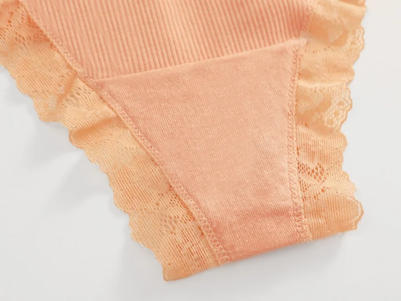 6 Stück/Set Baumwoll-Patchwork-Spitzenhöschen für Damen, einfarbig, atmungsaktiv, niedrige Taille, G-Strings, Unterwäsche, weiche, bequeme Tangas – Detail 14