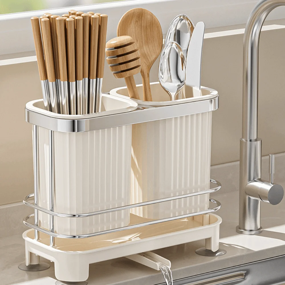 Self-Draining Dishware Draining Rack Multi-functional Light Luxury Kitchen Organizer Space-Saving Durable Chopstick Storage Rack