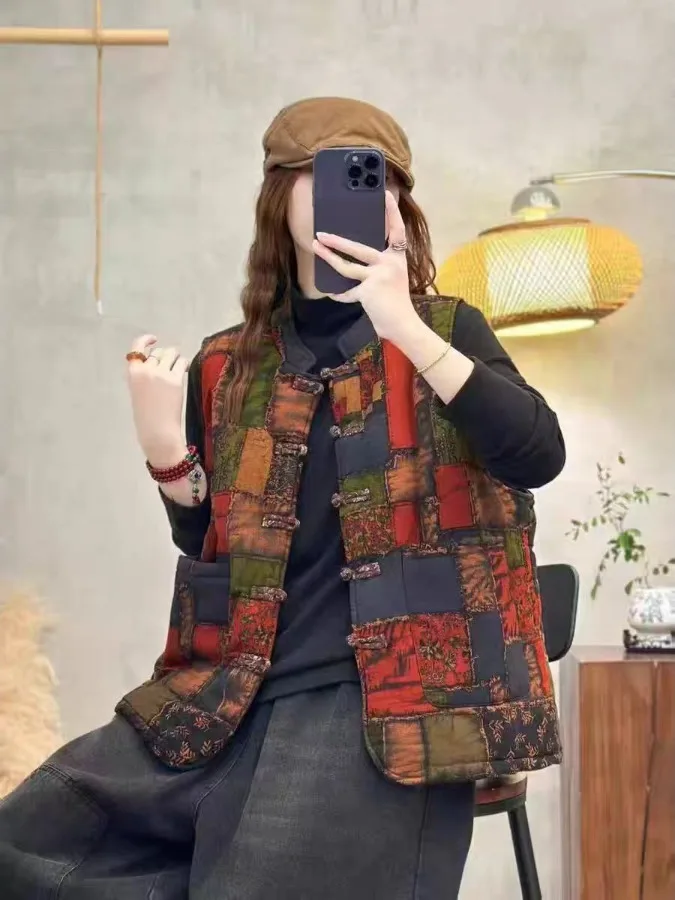 سترة نسائية سميكة من القطن والكتان للخريف والشتاء، تصميم فني عتيق مع أزرار، سترة قطنية دافئة