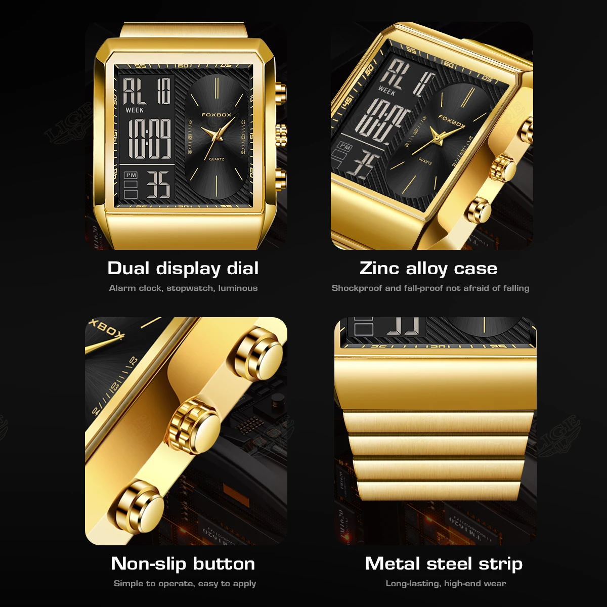 LIGE ใหม่แฟชั่นสแควร์นาฬิกาดิจิตอลผู้ชาย Casual กีฬากันน้ําผู้ชายนาฬิกาข้อมือควอตซ์ FOXBOX แบรนด์หรู Chronograph