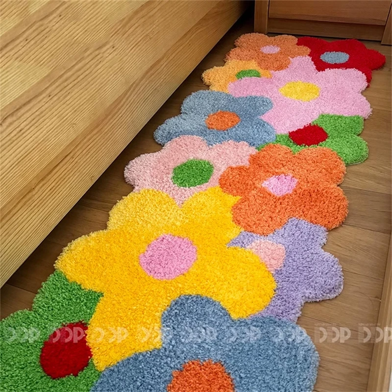 Colorful Flower Plush Carpet Soft Bedroom Carpet Korean Style Bedside Rug For Sofa Living Room Home Decorative Soft Floor Mat