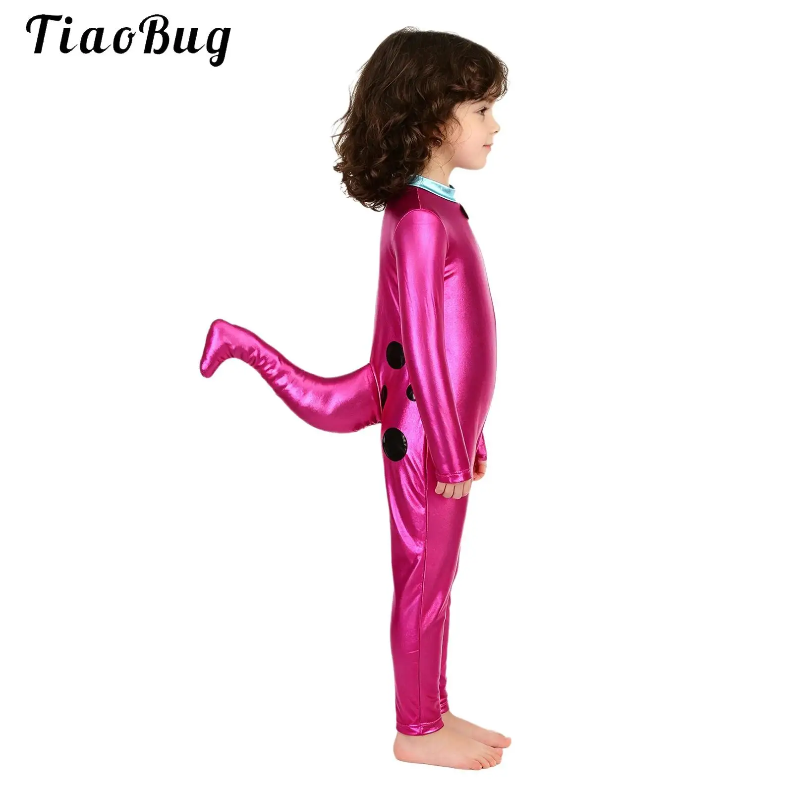 Kids Girls Dinosaur Rompers Halloween Themed Party Costume Long Sleeve Zipper Jumpsuit Bodysuit with Faux Tail