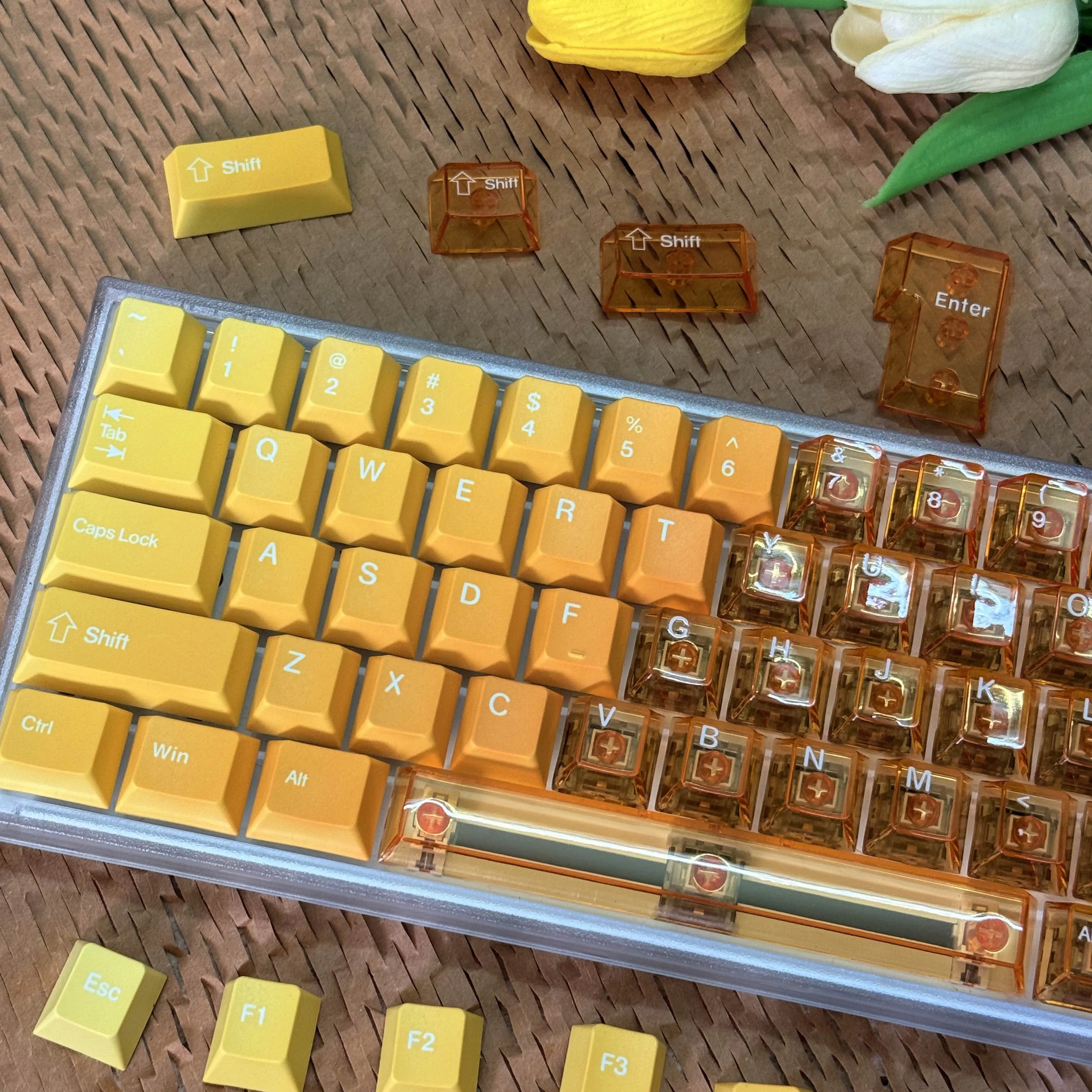 

Gradient Translucent Two-Tone Keycaps Top Print 164 Keys Cherry Profile for 60% 75% TKL 100% Layouts Mechanical Keyboard