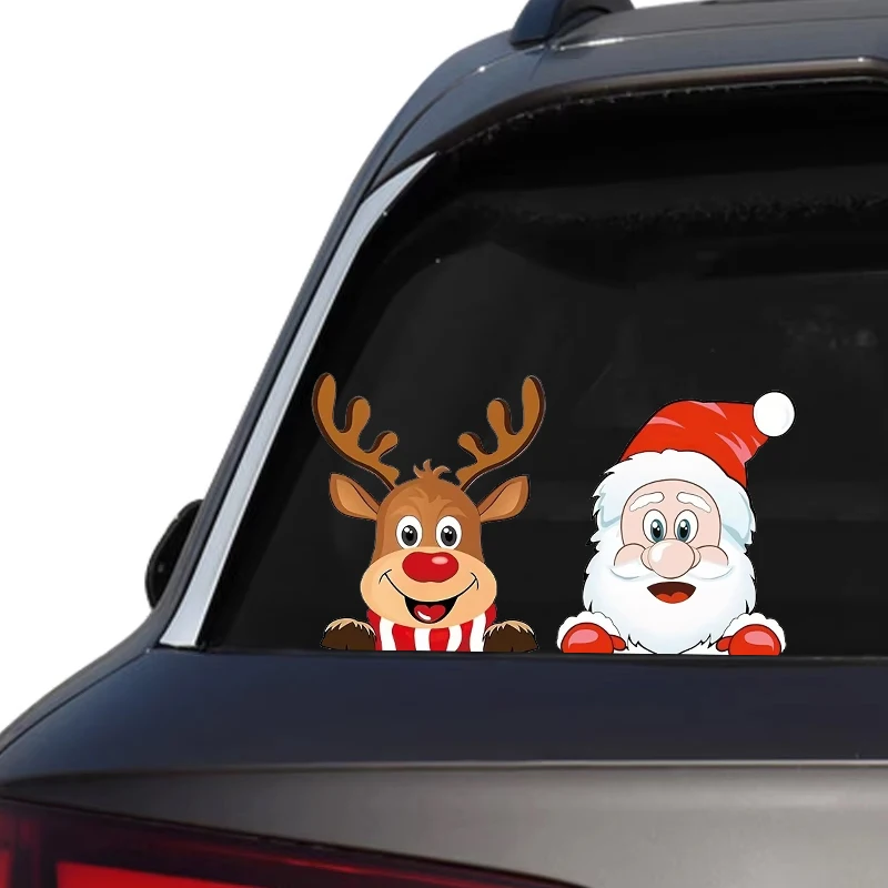 

Веселые рождественские наклейки на автомобиль, водонепроницаемые наклейки на окна Санта-Клауса и оленя - самоклеящийся блестящий виниловый рождественский декор