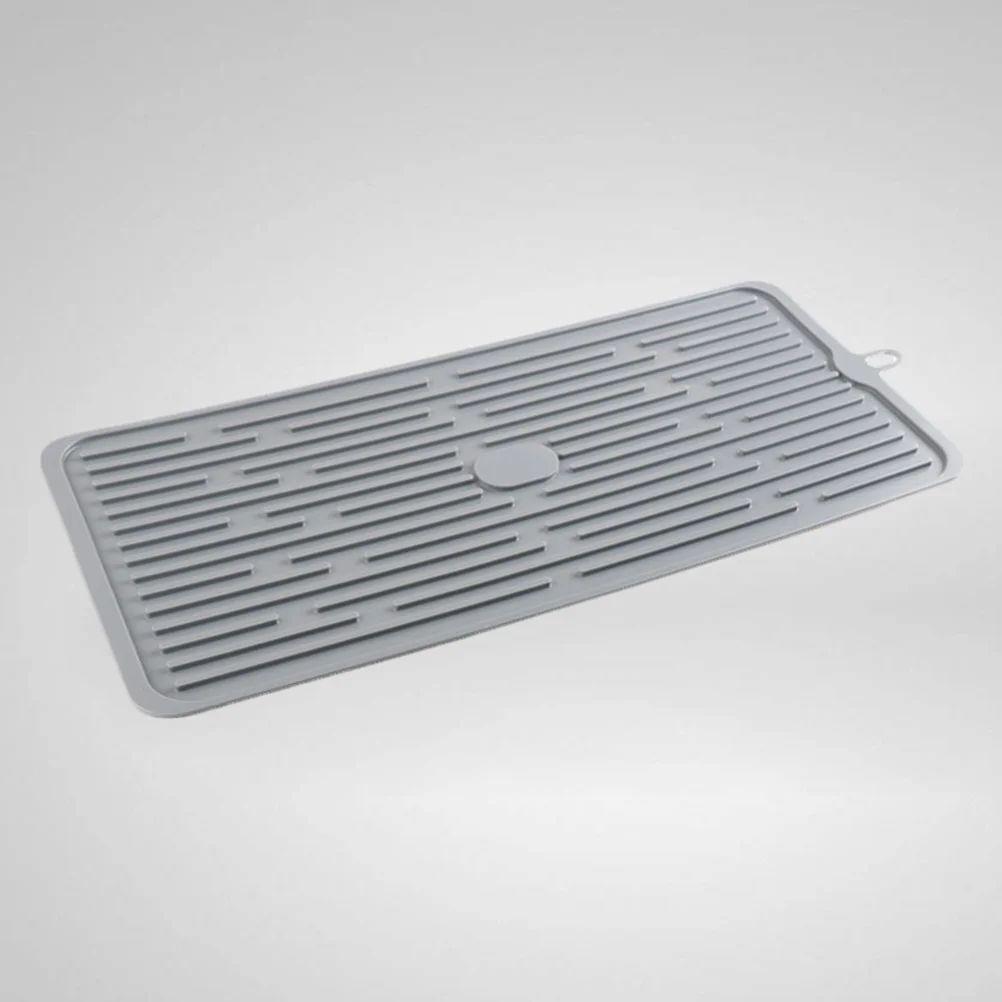 

Silicone Drying Mat Non-Slip 44.5x20x0.5cm Dark Grey Deep Grooves Drain Tray Kitchen Tableware Bar Fruit Vegetable Drain Pad