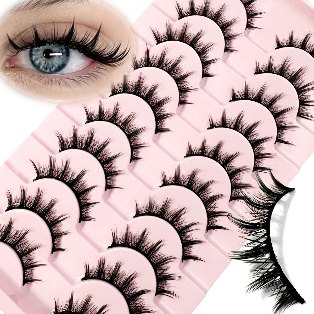 Cils 10 paires Mange cils 3D oeil de chat cils Faux vison cils naturel moelleux Faux cils vaporeux outils de maquillage