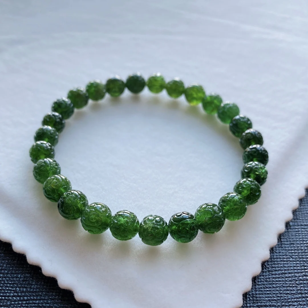 

Natural Green Tourmaline Pi Xiu Beads Bracelet 6.8mm Carved Apple Green Tourmaline Women Men Jewelry AAAAAAA