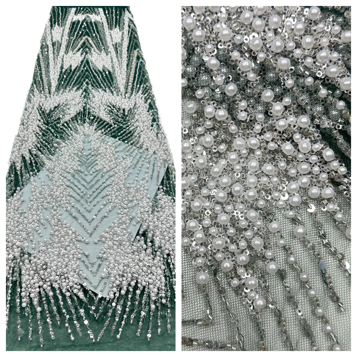 ​2026 5Yards African Handmade Beaded Lace Fabric  France Sequins Nigerian Embroidery Bridal Mesh for Sewing