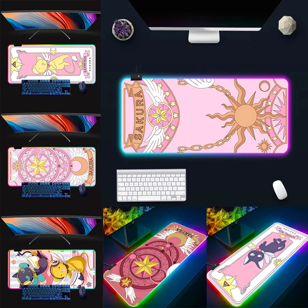 

C-Cardcaptor Sakura Magic Circle RGB Pc Gamer Keyboard Mouse Pad Mousepad LED Glowing Mouse Mats Rubber Gaming Computer Mausepad