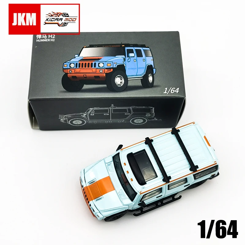 JKM Diecast Model Car 1/64 Humer H2 Off-Road Gulf Decals Alloy Body Ruber Tires Toy Car Vehicle Gifts for Adults Teenagers