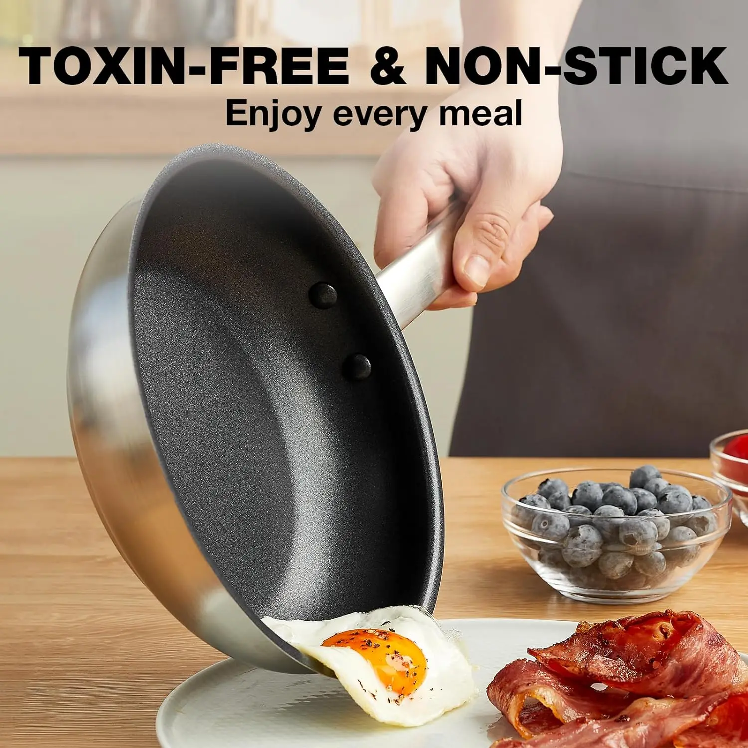 

CSK Stainless Steel Pan 10inch Non-toxic Stainless Steel Frying Pan with Nonstick Coating for Professional Cooking Steel Skillet