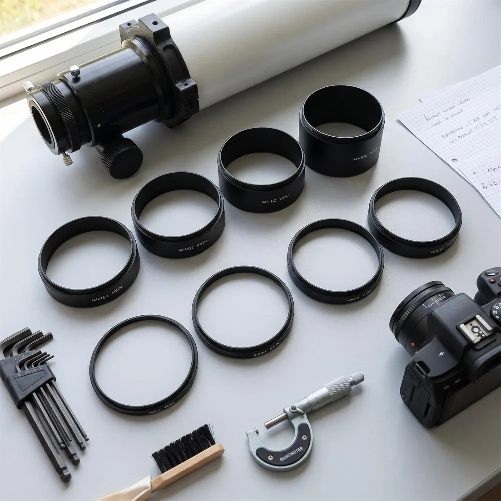 8pcs Extension Tubes M54x0.75 Thread Telescope Extension Tube Alloy Black Lens Adapter Ring Threaded Spacer Kit Camera Eyepiece
