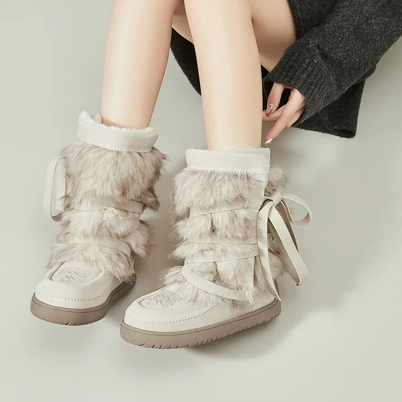 

2025 новые модные повседневные универсальные нишевые ботинки с круглым носком, короткие кожаные теплые нескользящие утолщенные зимние ботинки с ремешком для женщин