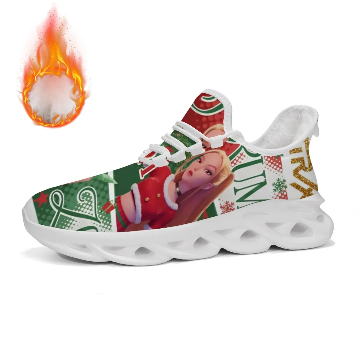 

Men Casual Sport Shoes Christmas Santa Girl Print Fleece Lined Casual Sneakers Black Running Shoes Athletic Jogging Tennis Shoes