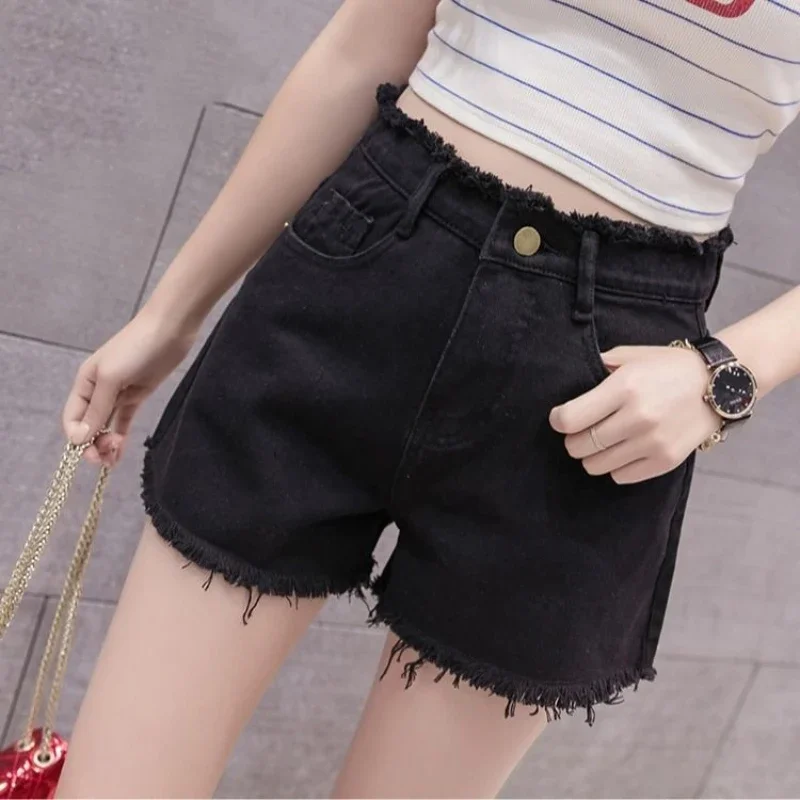 New Summer Vintage High-Waisted Slimming Denim Shorts Women's Loose Fit Casual A- Line Korean Style Heat Pants