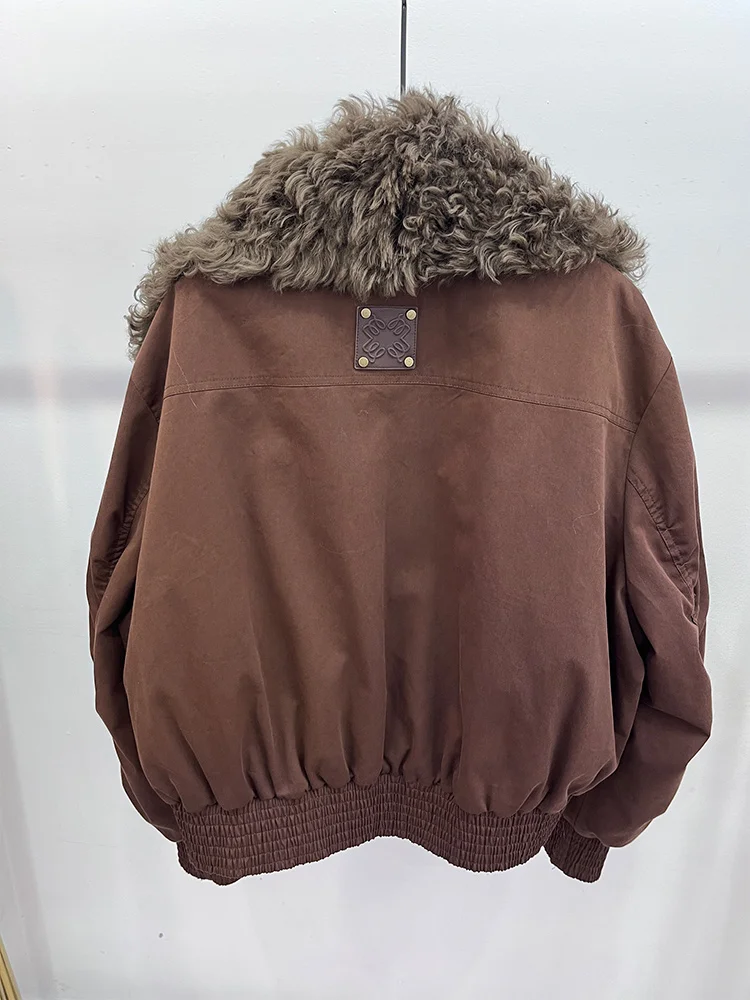 ファッション冬天然羊ラムファー襟付きコート女性用グースダウンジャケット女性用コートパーカーパファージャケットアウター