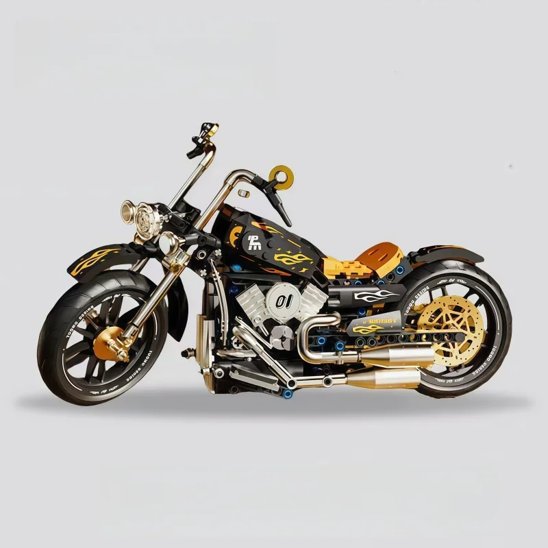 

Retro cruiser motorcycle building blocks, styled motorcycle model, DIY assembly blocks, collectible display toy, suitable gift f
