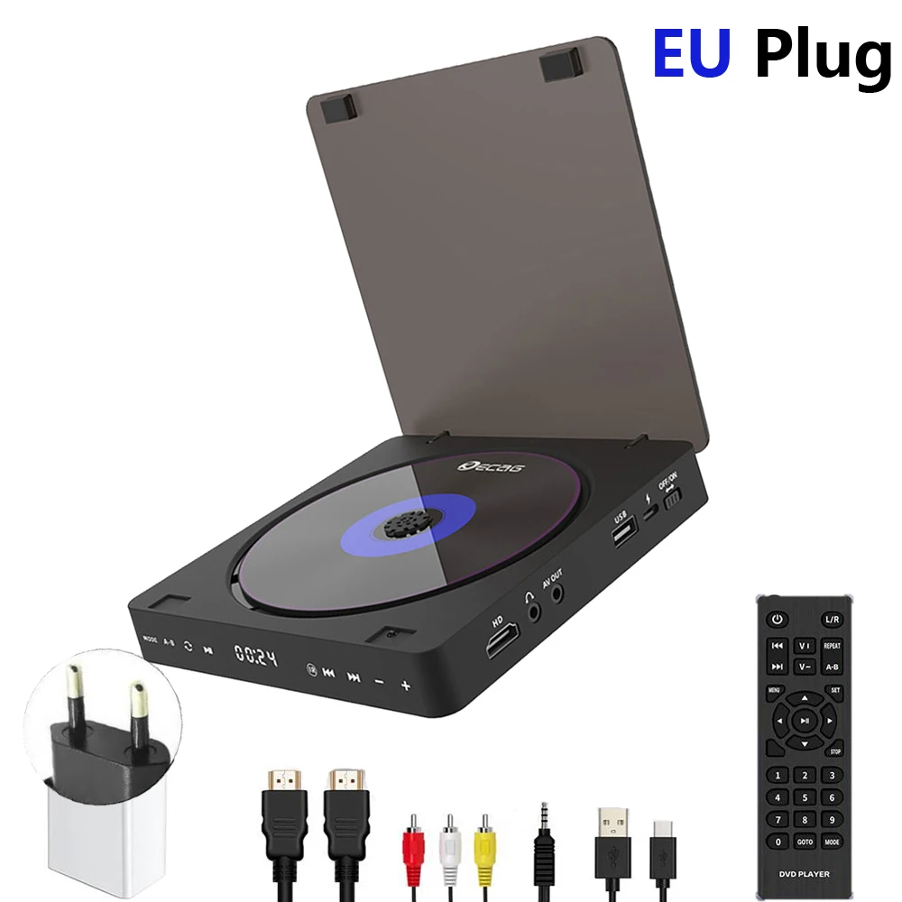 Woopker DVD reproductor HD reproductor HDMI AV Conexión con entrada USB Salida de auriculares Toque LED Pantalla HD 1080P Tipo-C 5V / 2A