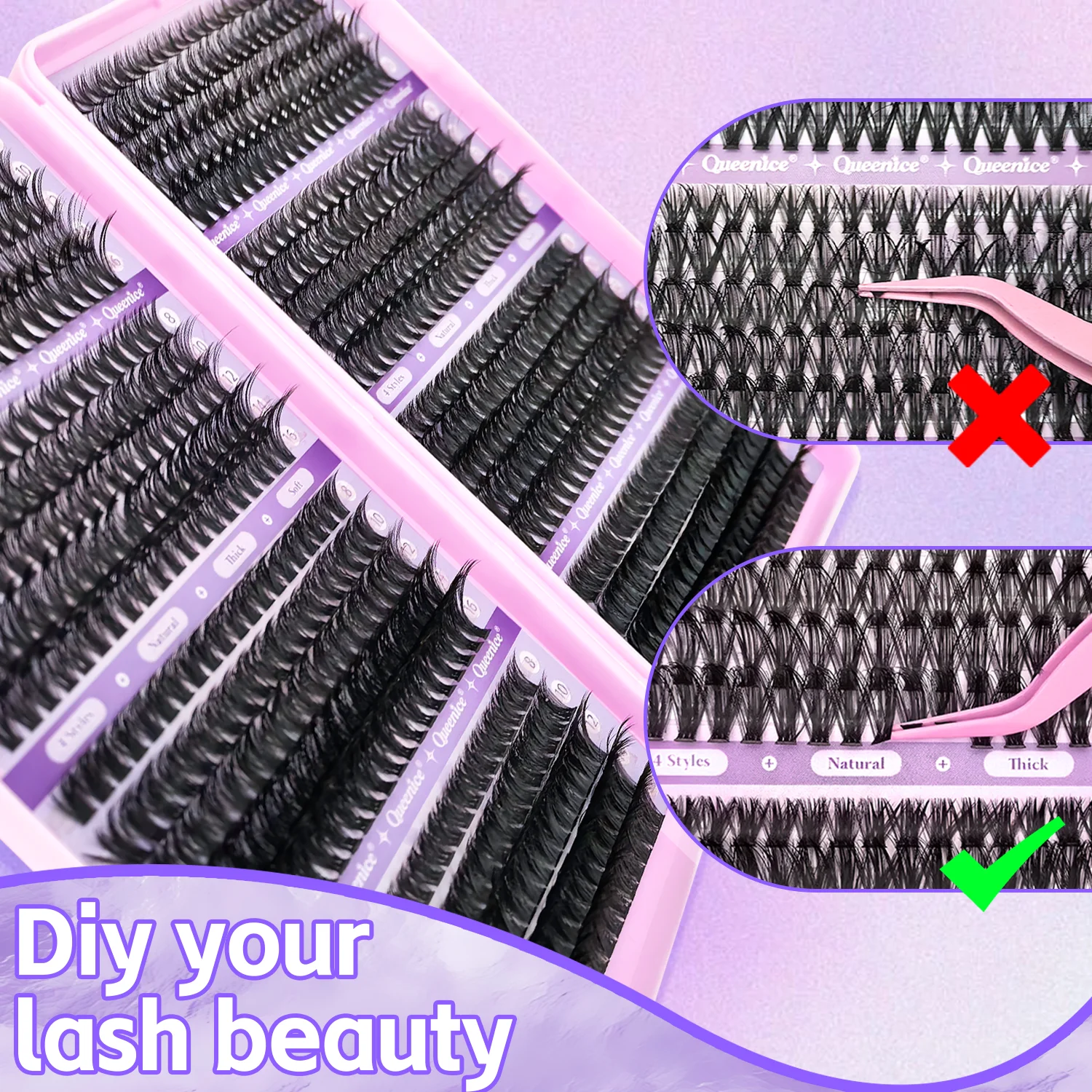 DIY 속눈썹 연장 키트 클러스터 개별 속눈썹 키트 9-16mm 본드 및 씰, 핀셋 및 브러시 포함