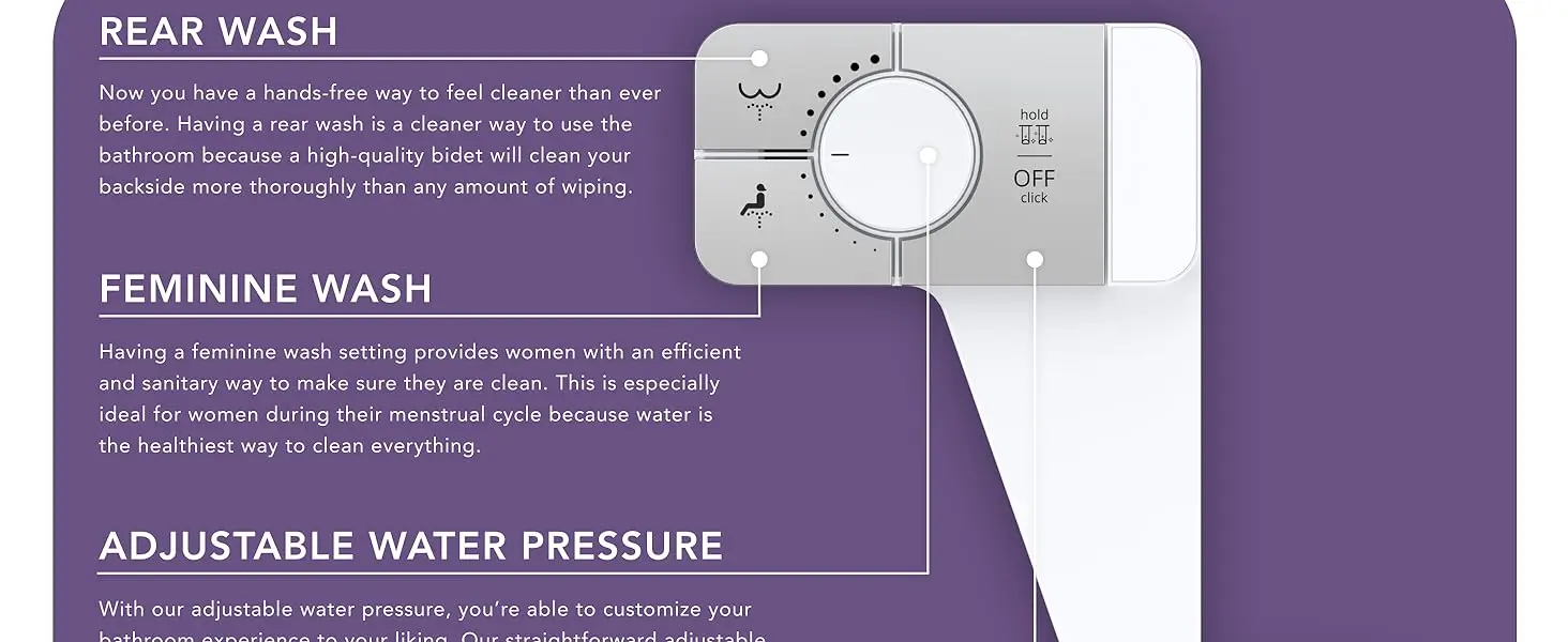 Bidet Attachment for Toilet - Ultra-Slim Self Cleaning Fresh Cold Water Sprayer Bidets for Existing Toilets Seat Baday Beday Badette Bedette with Dual Nozzle for Feminine and Posterior Wash