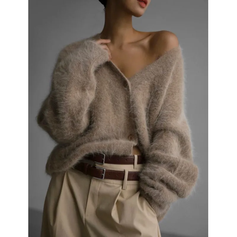 Women's Solid Knitted Cardigans Coat Fashion Autumn Winter V-neck Long Sleeves Sweater Female Buttons High treet Sweater Jacket