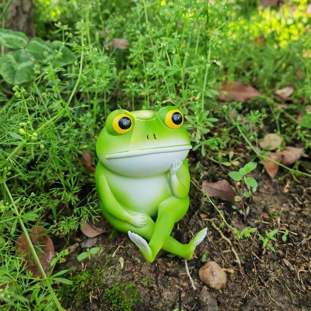 

Frog Sculpture Cartoon Think Frog Figurine Cute Resin Crafts Small Frog Statue Handicraft Animal Ornament Bonsai Decoration