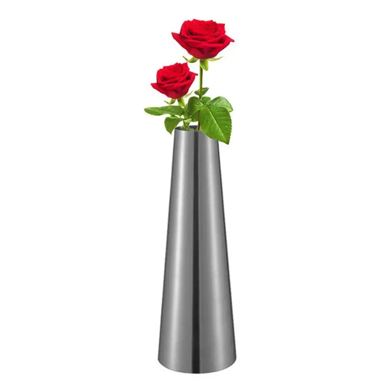 Silver Vases Home Decor Geometric Shape High Gloss Stainless Steel Pen Holder Rustproof Dishwasher Safe Flower Arrangement Decor