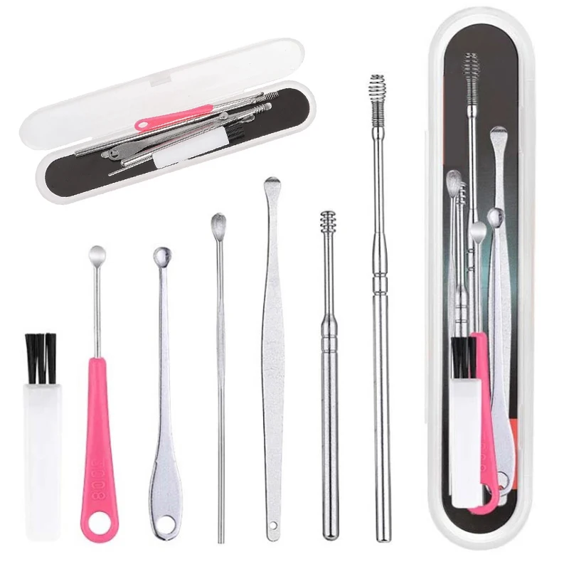 8PCS Set Ear Wax Pickers Earpick Remover Curette Earwax Removal Cleaner Spoon Shovel Piercing Kit Ear Care Booger Cleaning Tool