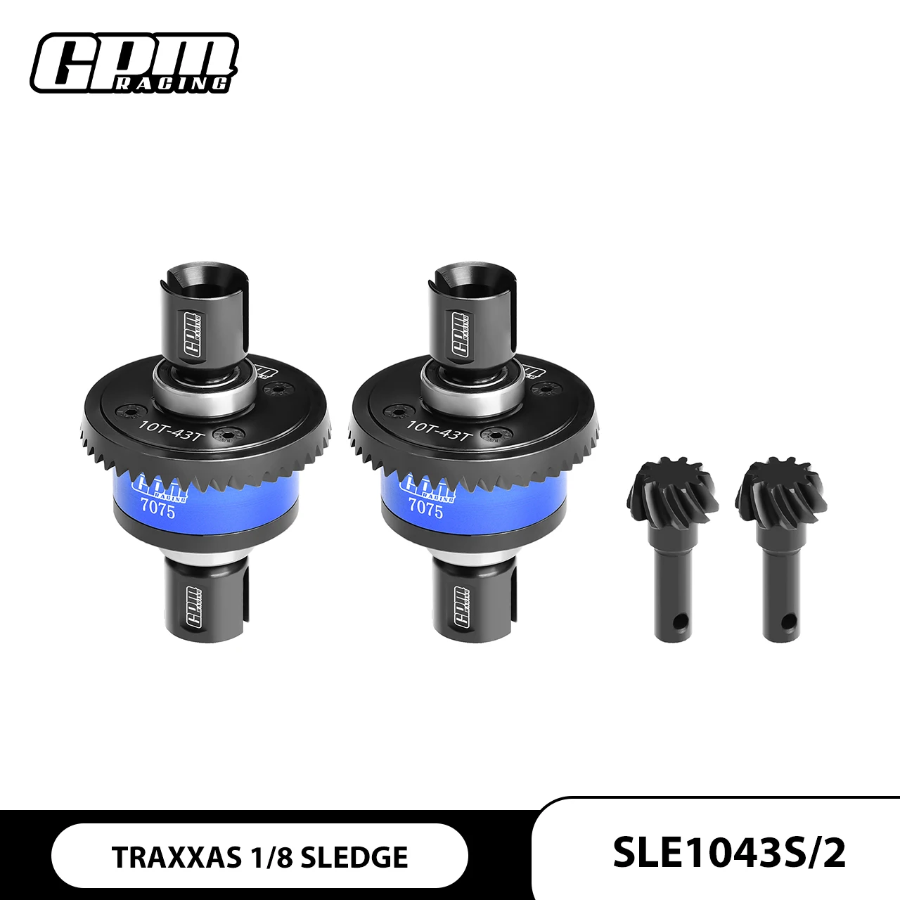GPM 20CrMnTi STEEL + 7075 ALLOY 10/43T FRONT & REAR COMPLETE DIFFERENTIAL For TRAXXAS 1/8 4WD SLEDGE MONSTER TRUCK-95076-4