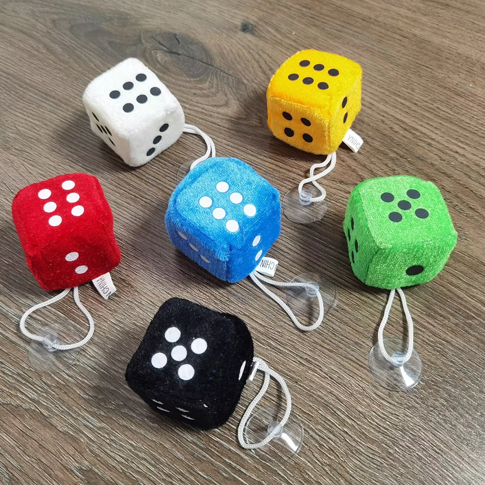 1Pcs Car Pendant Colorful Plush Dice Craps Automobiles Rear View Mirror Charms Hanging Suspension Ornaments Desk Home Decoration